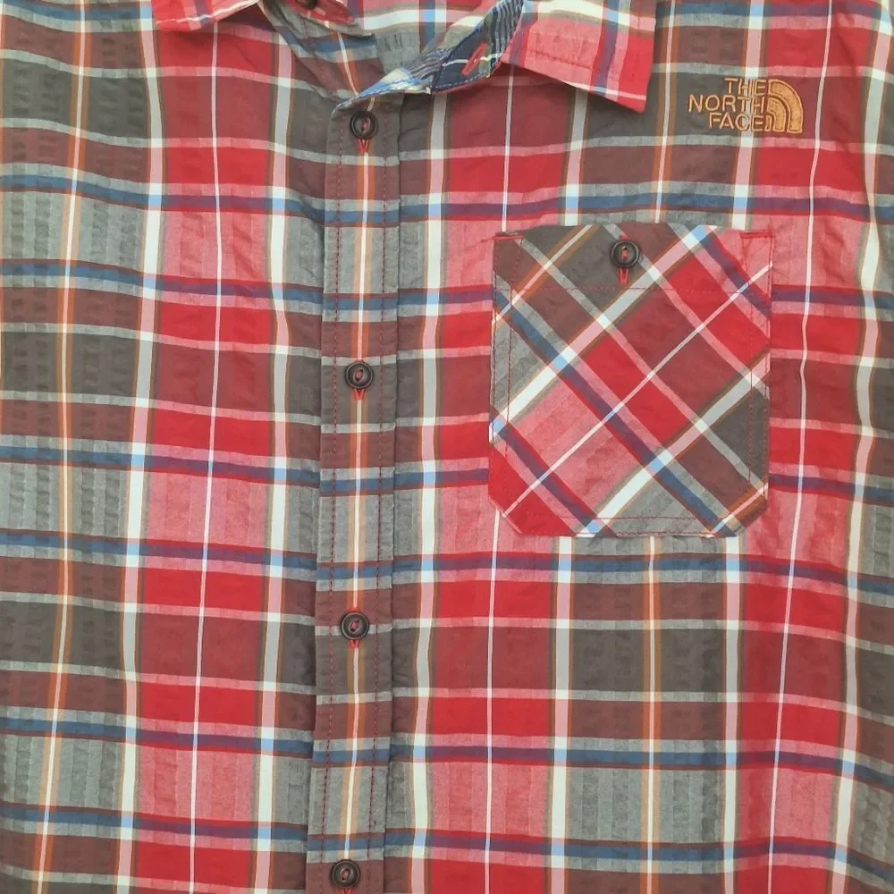 The North Face Seersucker Shirt QuickDry SS Alcoasta Red Plaid Button Up XXL 2XL